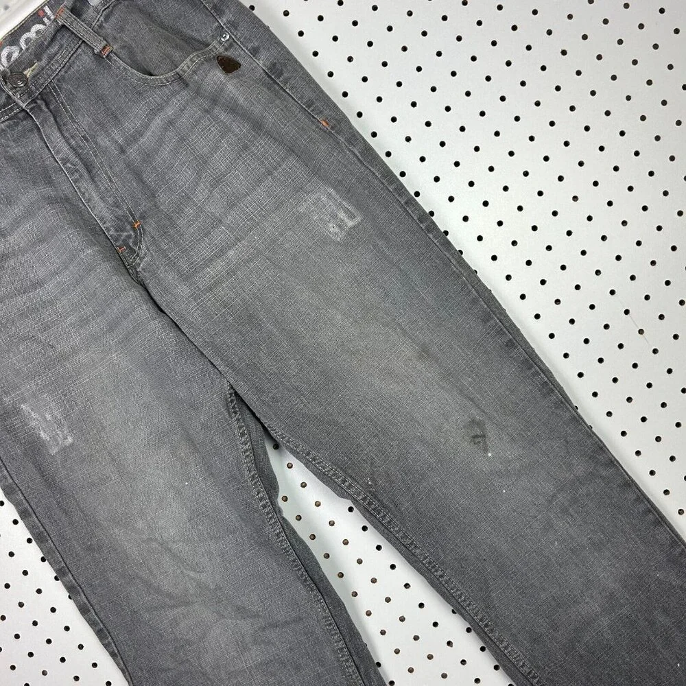 Akademiks Gray Y2K Jeans Sz 36x32 Distressed 90s Grunge‎ Streetwear Skate Baggy